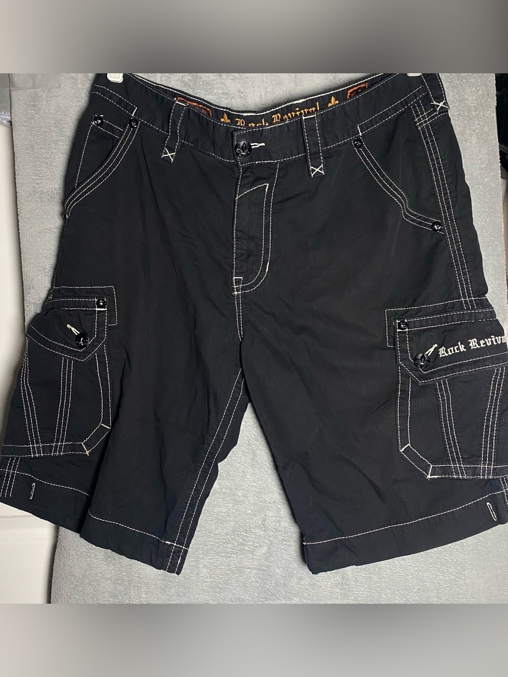 Rock Revival Black Jeans‎ with White Stitching size 38/23 Jorts Baggy Cargo